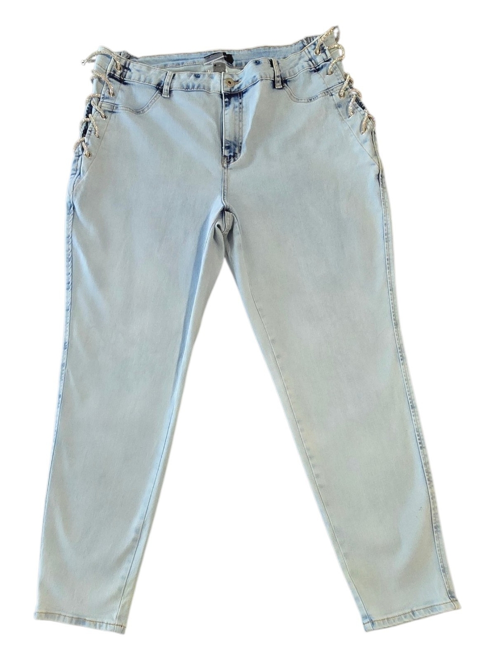 Ashley Stewart Rhinestone Lace-Up Light Wash Jeans Size 18 NWT